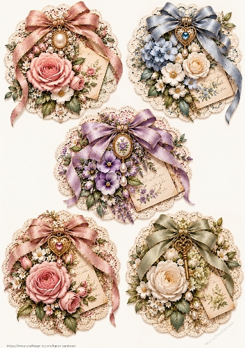 Romantic Roses on Doilies 01 Card Toppers KarenP 1c