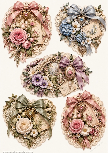 Romantic Roses on Doilies 02 Card Toppers KarenP 2c
