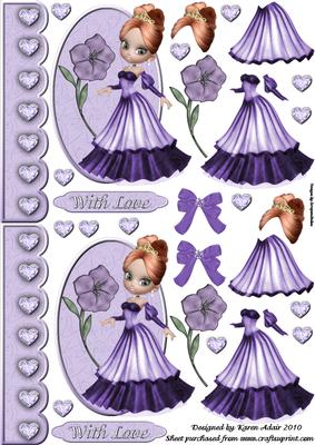 The Purple Princess A6 Card Toppers with Decoupage