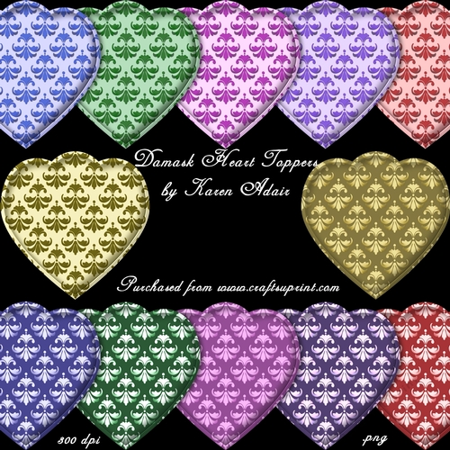 Damask Heart Shaped Toppers