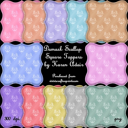 Damask Scallop Square Toppers