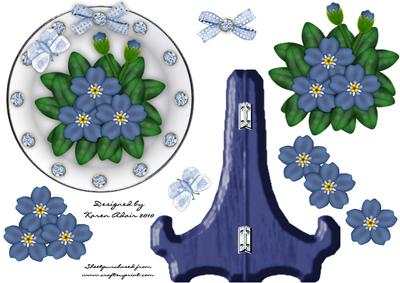 Blue Flowers Plate Card & Stand