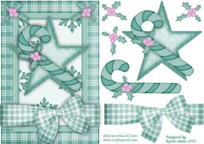 Christmas Star and Candycane A5 Card Front with Decoupage