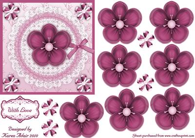 3D Pink Pansy Embellishment and Card Front