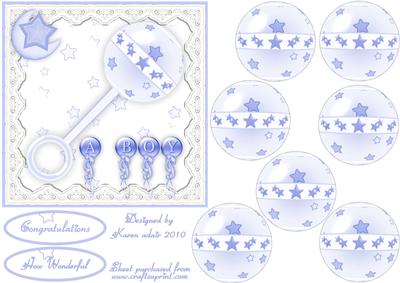 3D Baby Boy Rattle Embellishment and Card Front