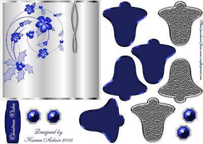 3D Christmas Bell in Blue and Silver with Card Front