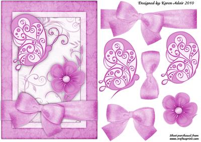 Butterflies 'n Blooms - Pink A5 Card Front with Step by Step
