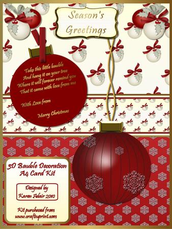 3D Red Bauble Decoration - A4 Card Kit