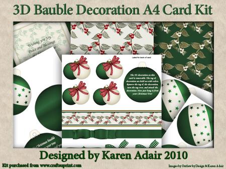 3D Green Star Bauble Decoration A4 Card Kit