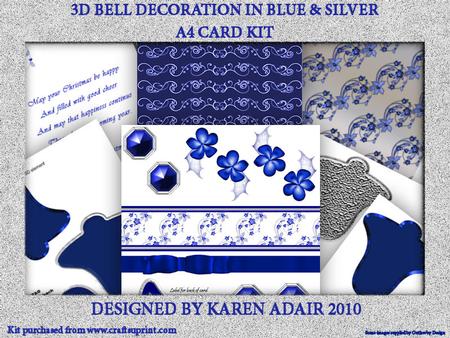 3D Bell Decoration in Blue and Silver A4 Card Kit