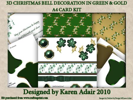 3D Bell Decoration in Green and Gold A4 Card Kit