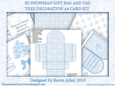 3D Snowman Giftbag and Tag Tree Decoration A4 Card Kit