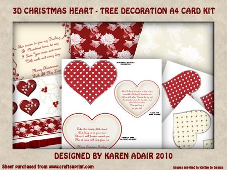 3D Christmas Heart, Tree Decoration - A4 Card Kit