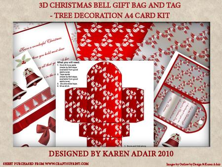 3D Bell Gift Bag and Tag, Tree Decoration A4 Card Kit