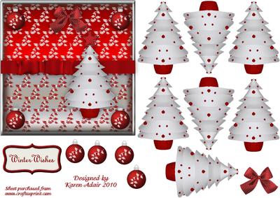 3D Christmas Tree in Red and White with Card Front