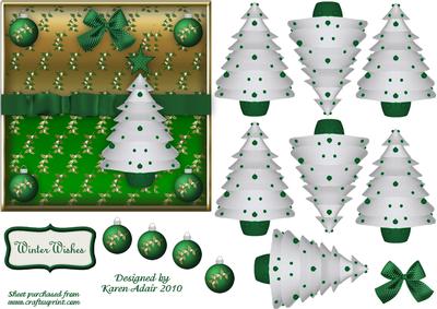 3D Christmas Tree in Green and White with Card Front