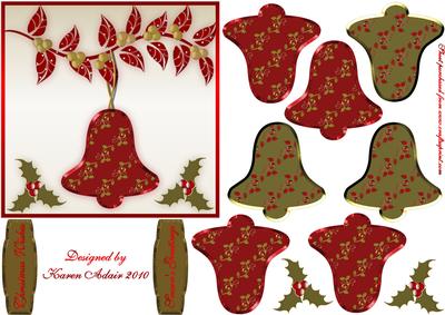 3D Christmas Holly Bell Embellishment and Card Front