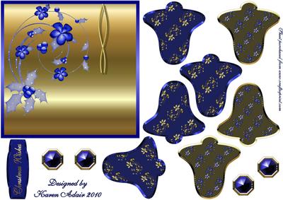 3D Christmas Bell in Blue and Gold with Card Front