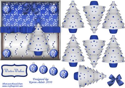 3D Christmas Tree Embellishment in Blue and White