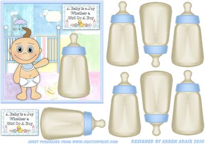 3D Baby Boy Bottle Embellishment and Card Front