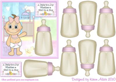 3D Baby Girl Bottle Embellishment and Card Front