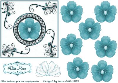 3D Silk Flower Embellishment in Turquoise and Card Front
