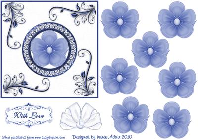 3D Silk Flower Embellishment in Blue and Card Front