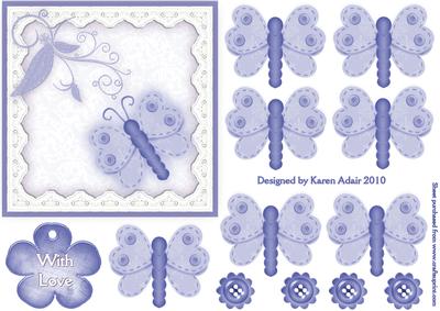 3D Blue Button Butterfly Embellishment and Card Front