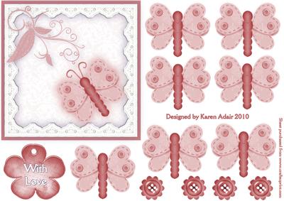3D Rose Button Butterfly Embellishment and Card Front