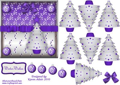 3D Christmas Tree Embellishment in Purple and White
