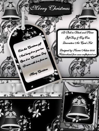 3D Black and Silver Gift Bag N Tag, Decoration A4 Card Kit