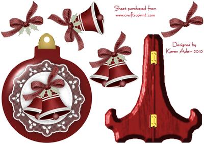 Bauble Shaped Plate Card and Stand with Bells Decoupage
