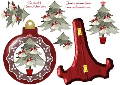 Bauble Shaped Plate Card with Christmas Tree Decoupage