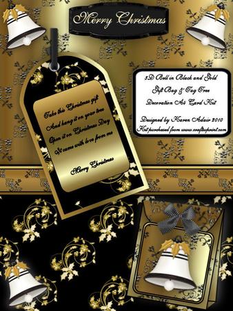 3D Black and Gold Gift Bag N Tag, Decoration A4 Card Kit
