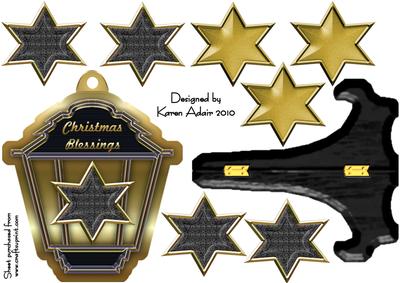 3D Star in Black and Gold on Lantern Shaped Plate Card