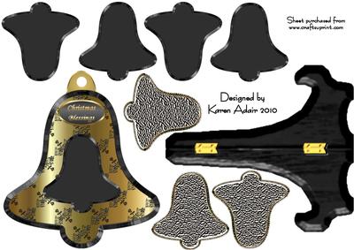 3D Bell in Black and Gold on Bell Shaped Plate Card