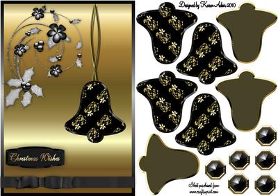 3D Christmas Bell Embellishment in Black and Gold