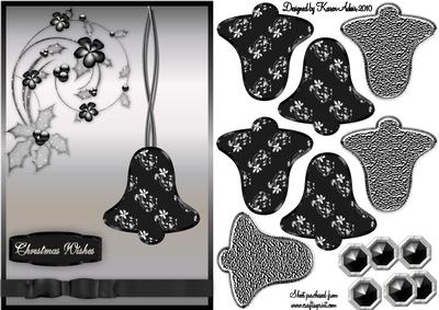 3D Christmas Bell Embellishment in Black and Silver