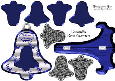 3D Bell in Blue and Silver on Bell Shaped Plate Card