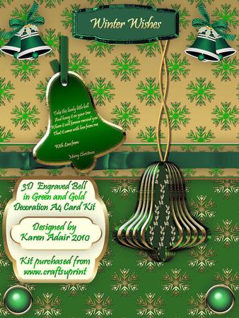 3D Engraved Bell in Green and Gold A4 Decoration Card Kit