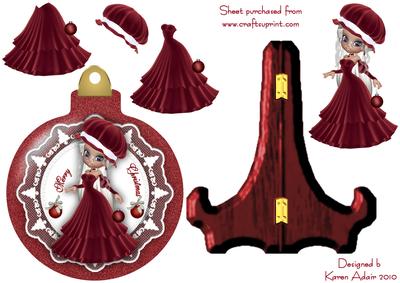 Bauble Shaped Plate Card with Little Miss Santa Decoupage
