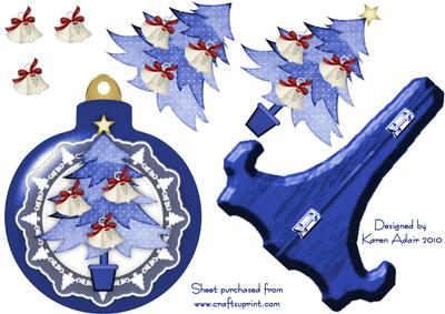 Bauble Shaped Plate Card and Stand with Tree Decoupage
