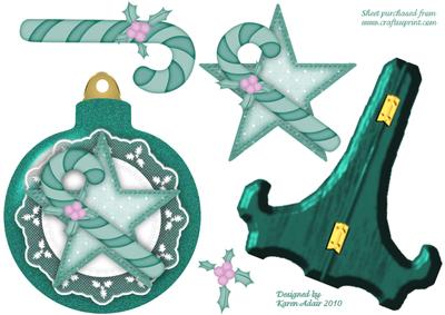 Bauble Shaped Plate Card and Stand with Star Decoupage