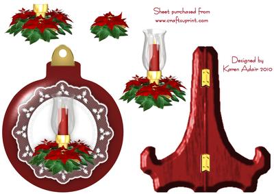 Bauble Shaped Plate Card and Stand with Candle Decoupage