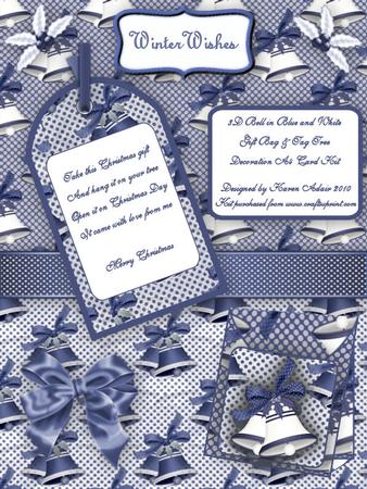 3D Bell Gift Bag and Tag, in Blue and White A4 Card Kit