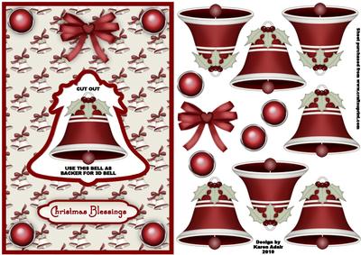 3D Red Christmas Bell Dangler Embellishment and Card Front