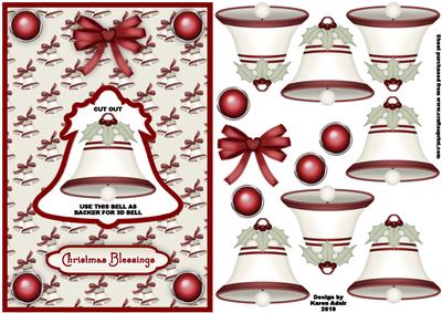 3D Cream Christmas Bell Dangler Embellishment and Card Front