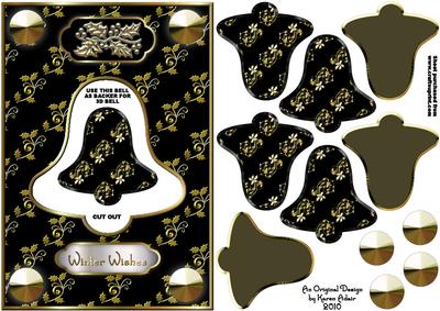 3D Black and Gold Christmas Bell Dangler Embellishment