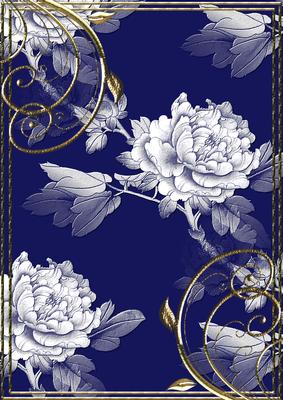 Embossed Roses with Gold Swirls and Frame in Deep Blue