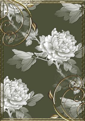 Embossed Roses with Gold Swirls and Frame in Deep Green